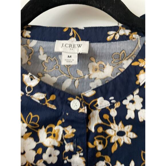 J Crew Shirt Women Medium Navy Gold Ruffle Trim Shoulder Chest Cotton Shirt - Picture 3 of 11